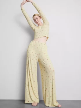 Çiçek desenli nervürlü pijama altları