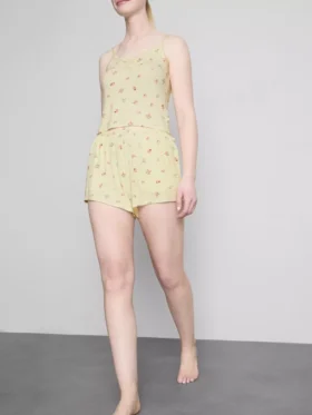 Çiçek desenli nervürlü pijama şortu