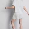 Çiçek desenli saten erkek tarzı kısa pijama Çiçek desenli saten erkek tarzı kısa pijama