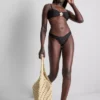 Çiçek detaylı derin dekolteli bikini üstü
