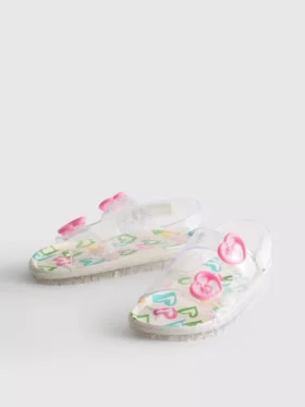 Çift tokalı, parlak jelly slingback sandaletler