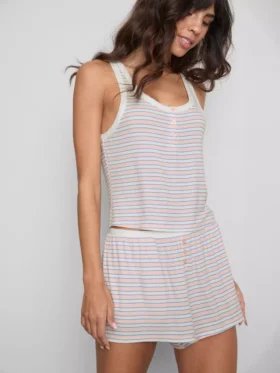 Çizgili nervürlü pijama cami üstü