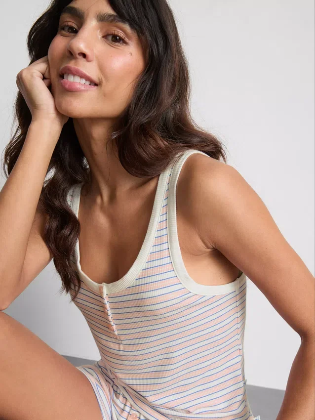 Çizgili nervürlü pijama cami üstü Çizgili nervürlü pijama cami üstü