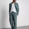 Çizgili poplin uzun pijama