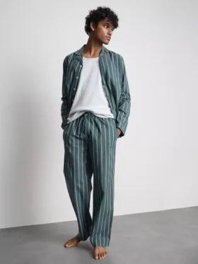 Çizgili poplin uzun pijama