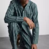 Çizgili poplin uzun pijama