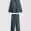 Çizgili poplin uzun pijama