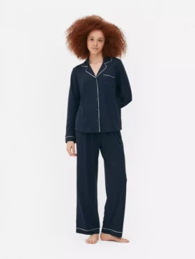 Jarse örgü uzun kollu boyfriend pijama takımı