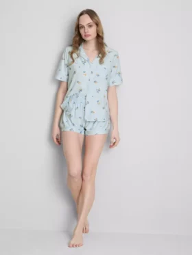 Kahvaltı desenli kısa erkek tarzı pijama
