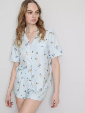 Kahvaltı desenli kısa erkek tarzı pijama