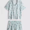Kahvaltı desenli kısa erkek tarzı pijama