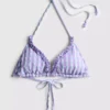 Kareli fırfırlı üçgen bikini üstü
