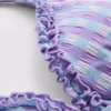 Kareli fırfırlı üçgen bikini üstü