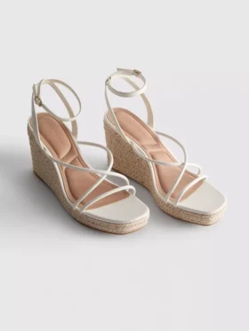 Kayışlı espadril topuklu sandaletler