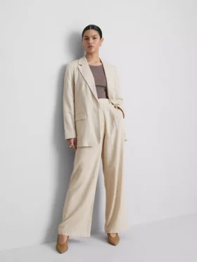 Keten karışımlı tek düğmeli blazer ceket