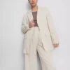 Keten karışımlı tek düğmeli blazer ceket Keten karışımlı tek düğmeli blazer ceket
