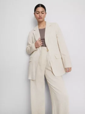 Keten karışımlı tek düğmeli blazer ceket