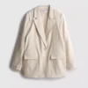 Keten karışımlı tek düğmeli blazer ceket Keten karışımlı tek düğmeli blazer ceket