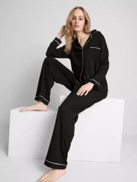 Kontrast şeritli boyfriend pijama
