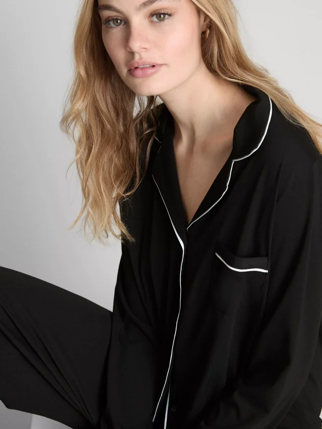Kontrast şeritli boyfriend pijama Kontrast şeritli boyfriend pijama