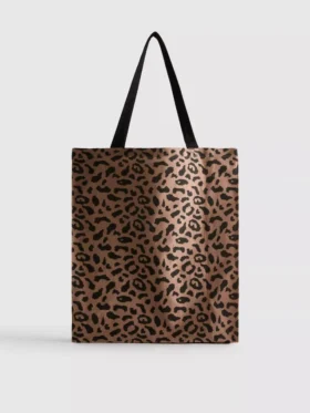Leopar desenli kanvas tote çanta