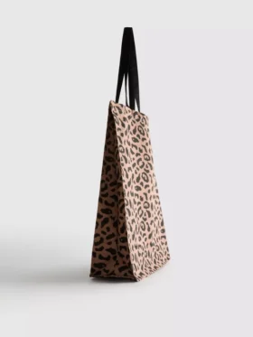 Leopar desenli kanvas tote çanta