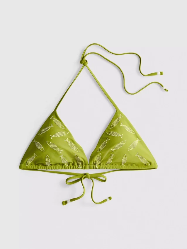 Nakışlı balık desenli üçgen bikini üstü Nakışlı balık desenli üçgen bikini üstü