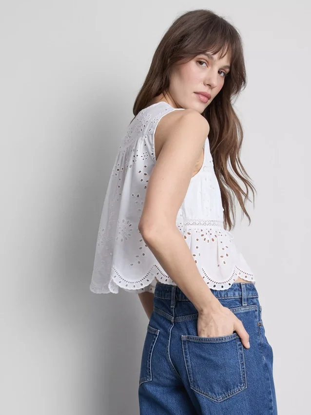 Önden bağlamalı pamuklu broderie bluz Önden bağlamalı pamuklu broderie bluz