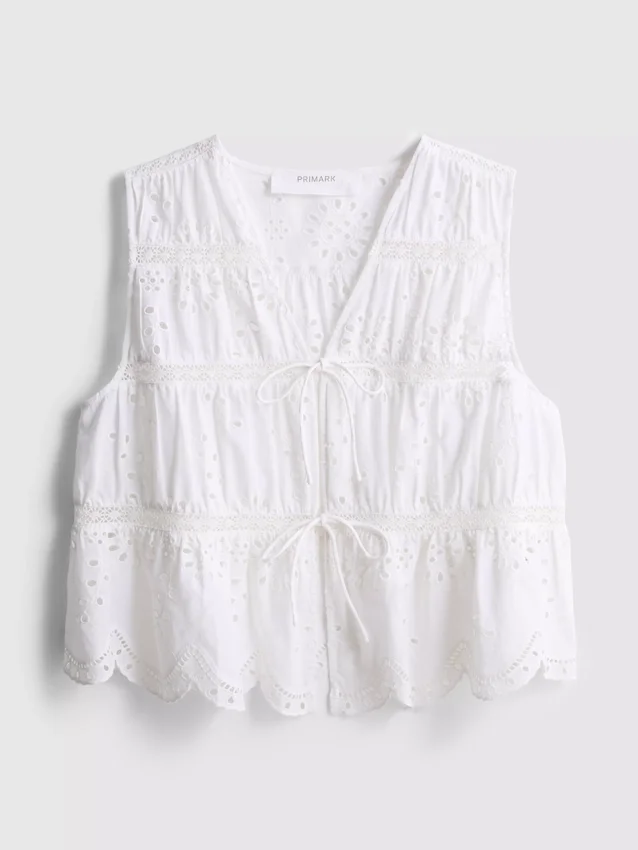 Önden bağlamalı pamuklu broderie bluz Önden bağlamalı pamuklu broderie bluz