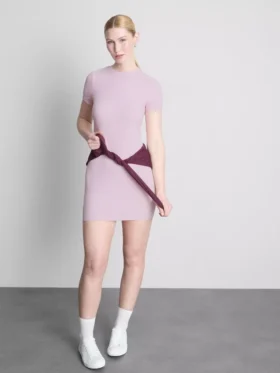 Nervürlü bodycon mini gömlek elbise