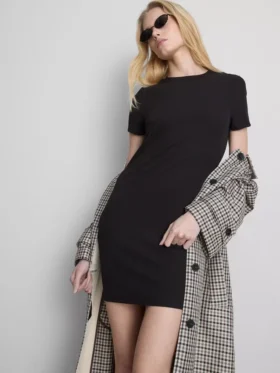 Nervürlü bodycon mini gömlek elbise
