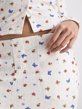 Nervürlü kelebek desenli pijama altları
