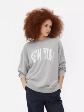 New York büyük beden grafikli sweatshirt
