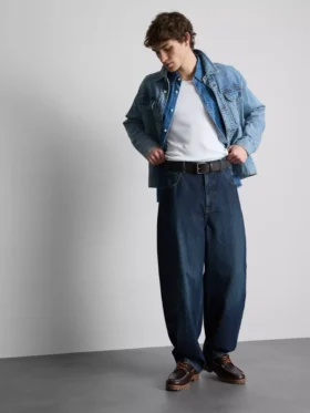 Orta bel barel kesim jean pantolon