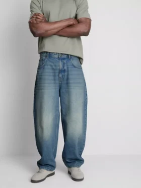 Orta bel barel kesim jean pantolon