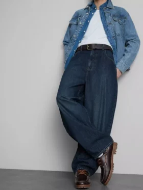 Orta bel barel kesim jean pantolon