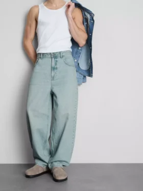 Orta bel barel kesim jean pantolon