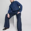Orta bel, kemerli, geniş paça jean pantolon Orta bel, kemerli, geniş paça jean pantolon