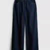 Orta bel, kemerli, geniş paça jean pantolon Orta bel, kemerli, geniş paça jean pantolon
