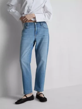 Orta bel, pamuklu denim düz paça Jean
