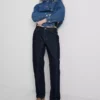 Orta bel, pamuklu denim düz paça Jean Orta bel, pamuklu denim düz paça Jean