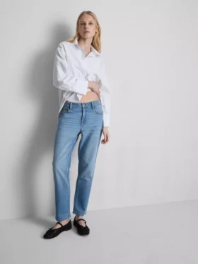 Orta bel, pamuklu denim düz paça Jean
