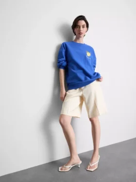 Pamuk ağırlıklı, bol kesim limon rengi sweatshirt