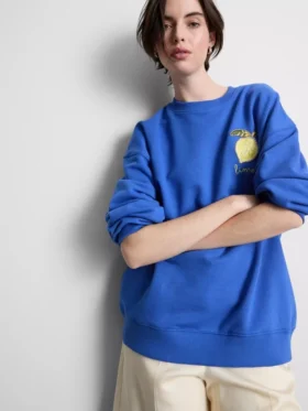 Pamuk ağırlıklı, bol kesim limon rengi sweatshirt