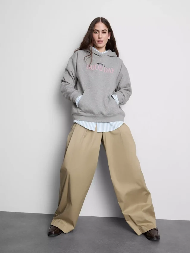 Pamuk karışımlı desenli kapüşonlu sweatshirt Pamuk karışımlı desenli kapüşonlu sweatshirt