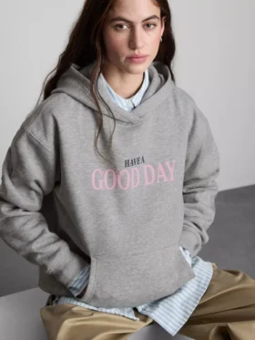Pamuk karışımlı desenli kapüşonlu sweatshirt