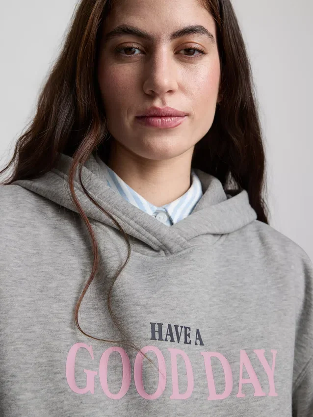 Pamuk karışımlı desenli kapüşonlu sweatshirt Pamuk karışımlı desenli kapüşonlu sweatshirt