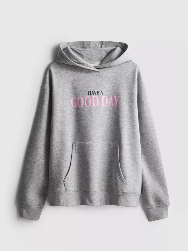 Pamuk karışımlı desenli kapüşonlu sweatshirt Pamuk karışımlı desenli kapüşonlu sweatshirt