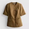 Pamuk karışımlı, kemerli safari blazer Pamuk karışımlı, kemerli safari blazer