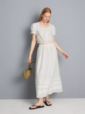 Pamuklu broderie midi etek